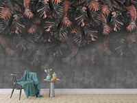 Tropical foliage mural in muted shades
