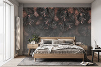 Hanging leaves mural with dark tones
