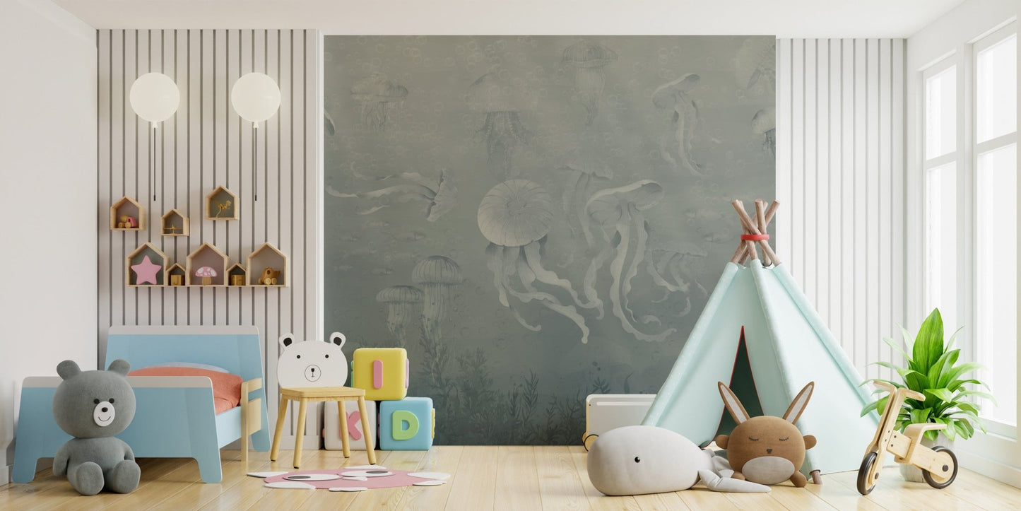 Deep sea underwater jellyfish wall mural
