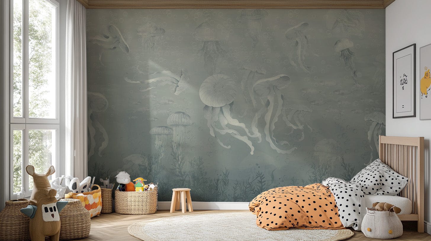 Jellyfish floating in dark sea wallpaper
