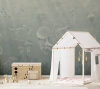 Underwater jellyfish deep sea mural design
