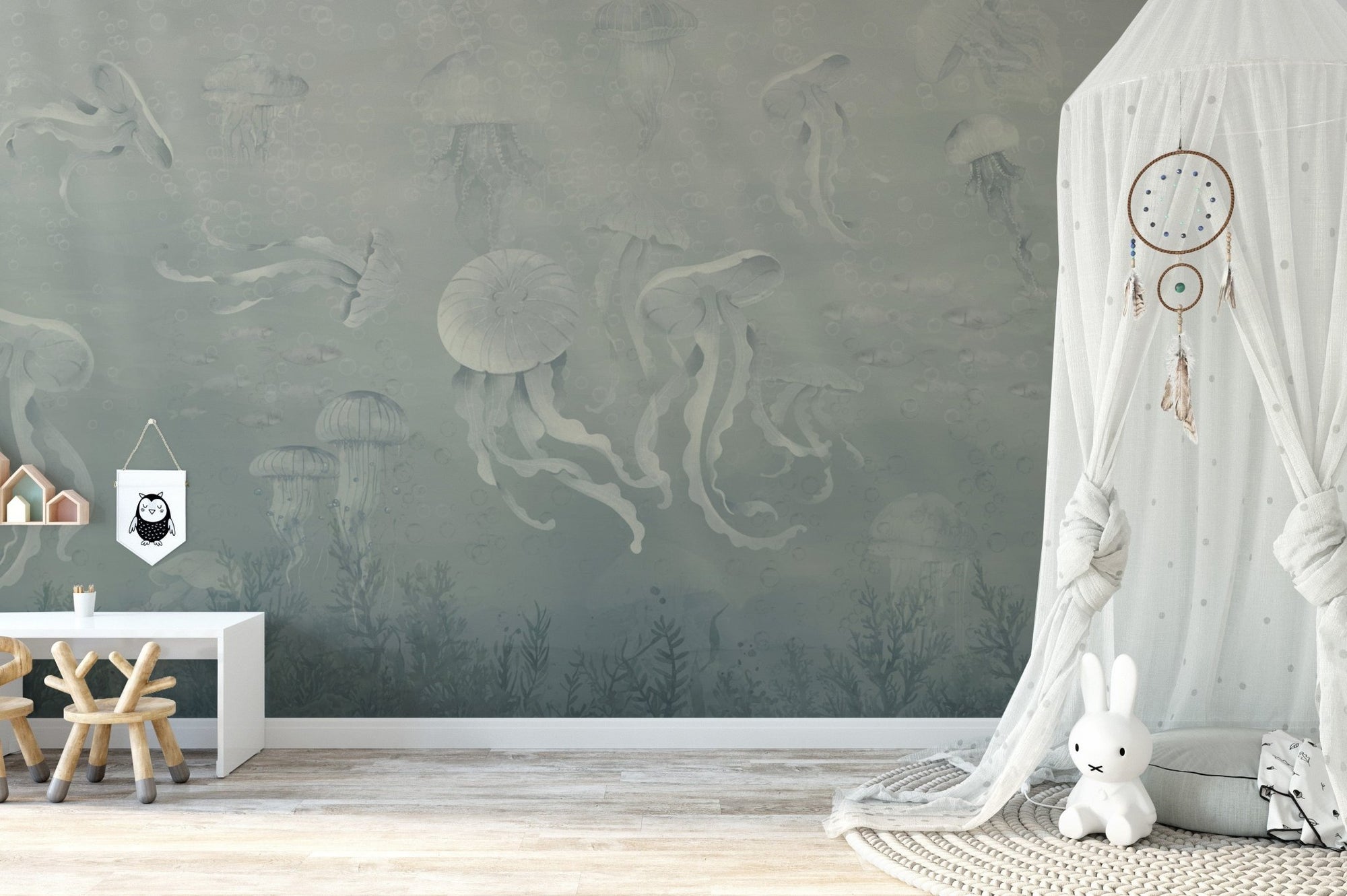 Dark jellyfish underwater wallpaper mural D206
