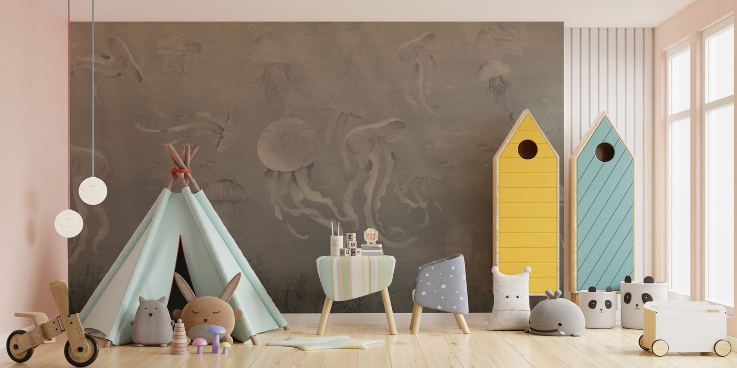 Dark jellyfish wallpaper for modern spaces
