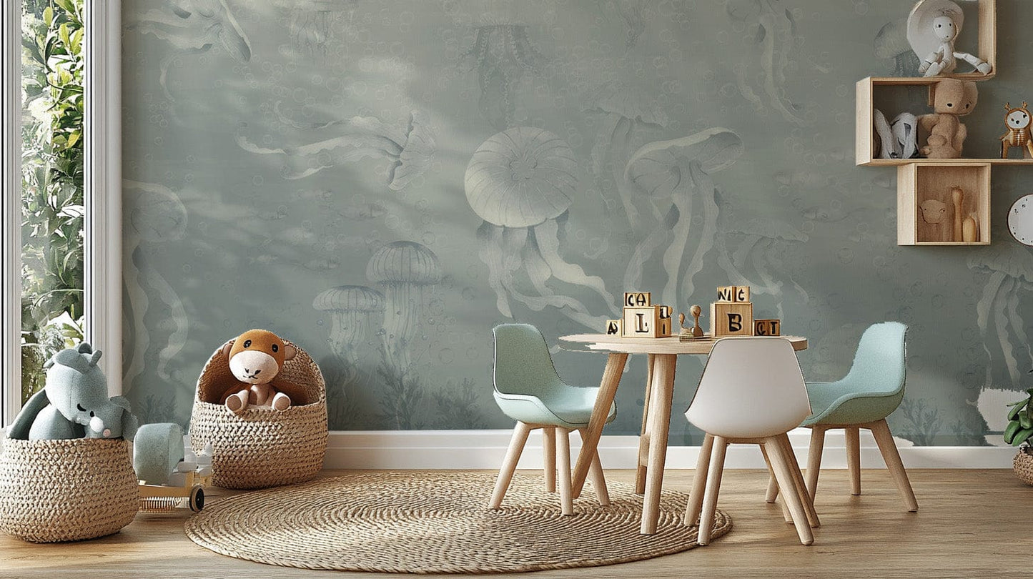 Mystical jellyfish deep ocean wallpaper mural
