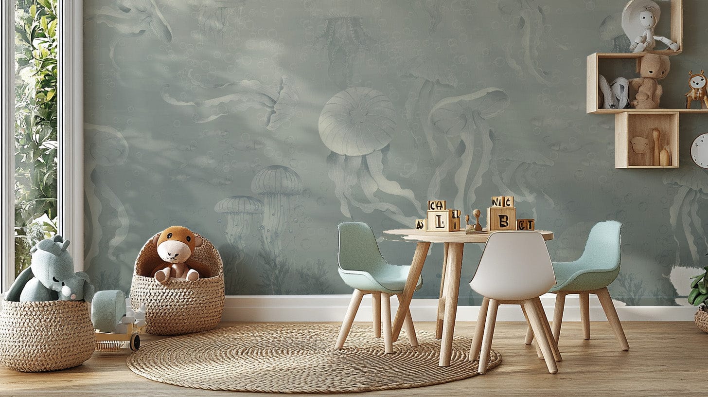 Mystical jellyfish deep ocean wallpaper mural