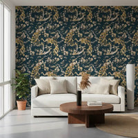 Bright hallway featuring Dark Navy Bird Wallpaper on a deep navy base