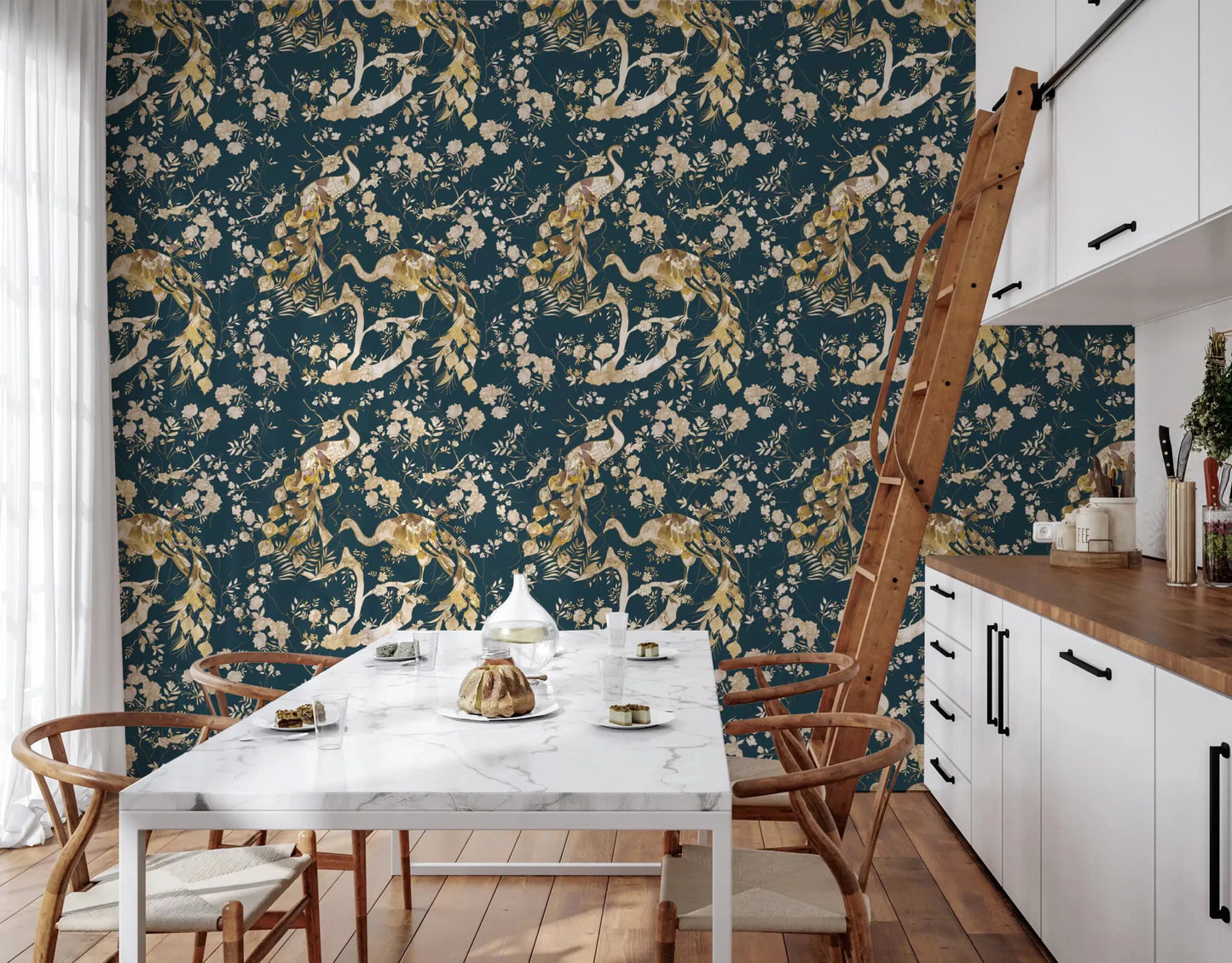 Vintage-style patterning lifts Dark Navy Bird Wallpaper with charm
