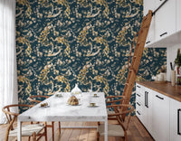 Vintage-style patterning lifts Dark Navy Bird Wallpaper with charm