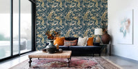 Flowing botanical branches give Dark Navy Bird Wallpaper movement