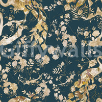 Balanced bird and bloom artwork marks Dark Navy Bird Wallpaper clearly