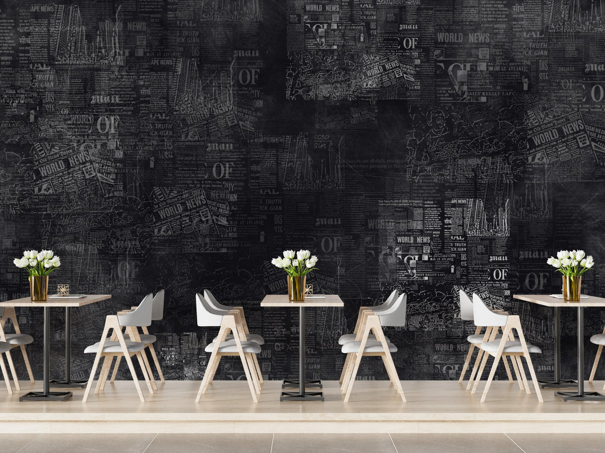 Dark Newspaper Headlines Wallpaper Mural, A160