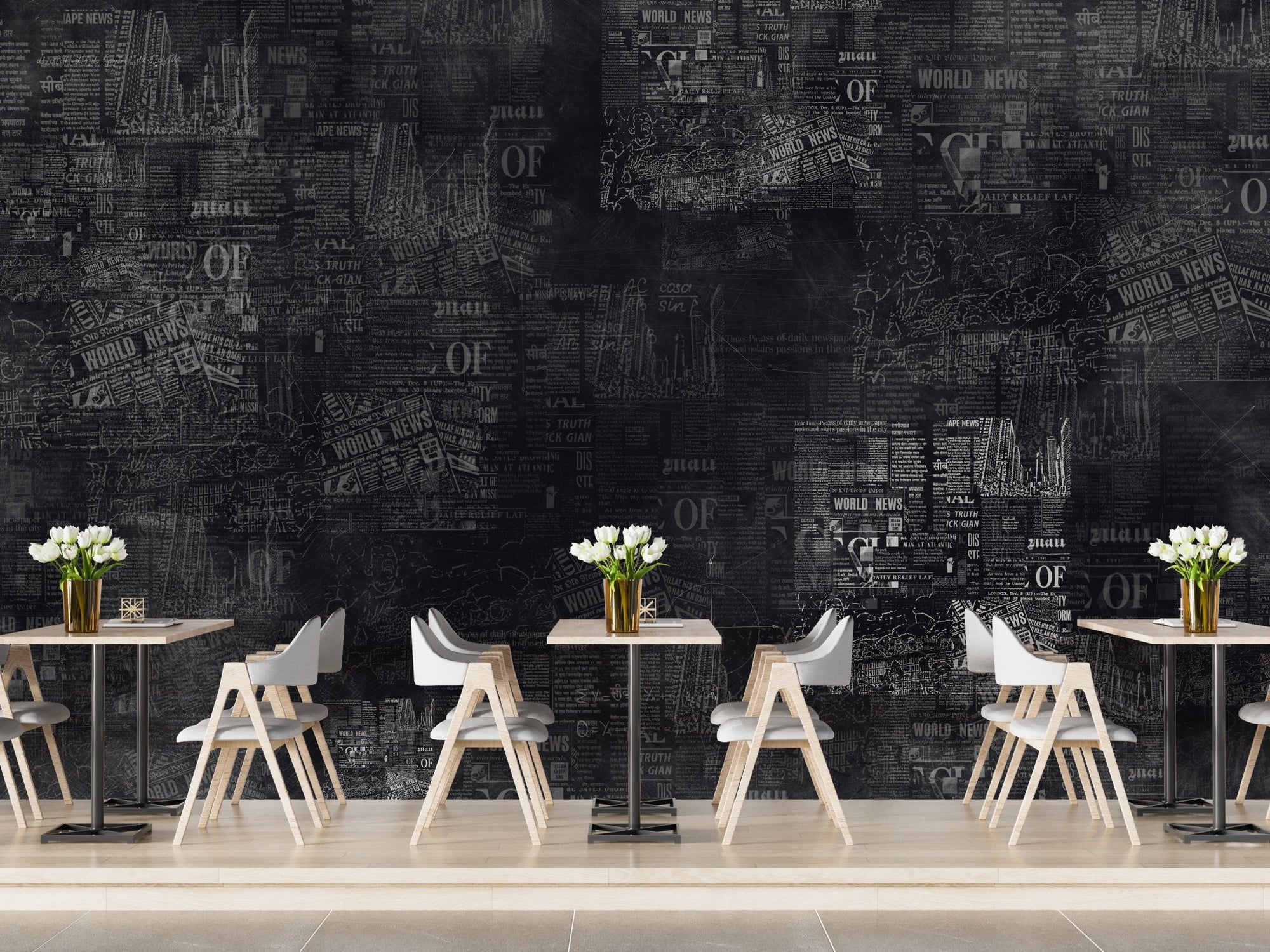 Dark Newspaper Headlines Wallpaper Mural, A160