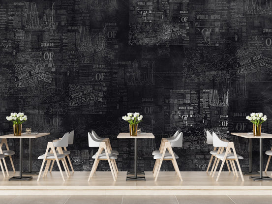 Dark Newspaper Headlines Wallpaper Mural, A160