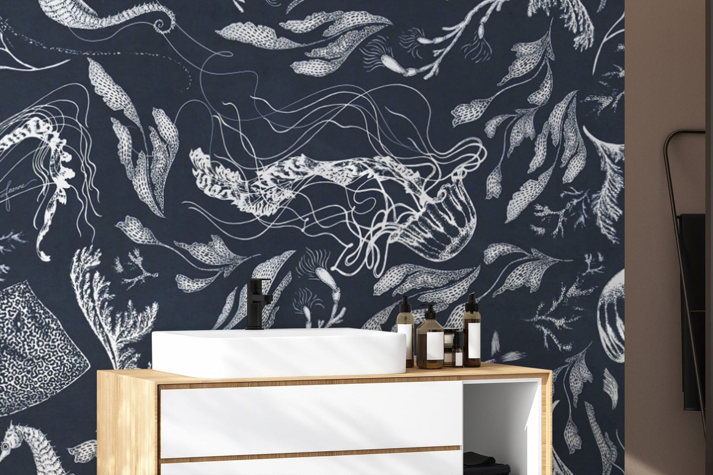 Hand-Drawn Ocean Creatures Wallpaper Design
