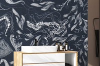 Hand-Drawn Ocean Creatures Wallpaper Design
