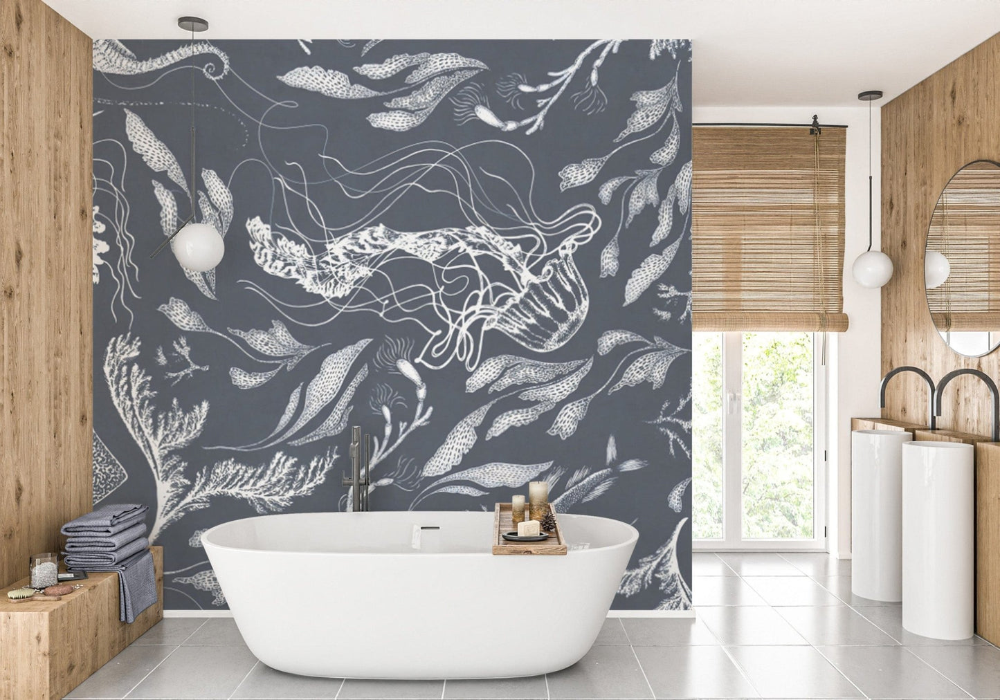 Elegant Dark Blue Marine Life Wall Mural
