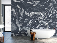 Oceanic Theme Wallpaper with Intricate Sketches