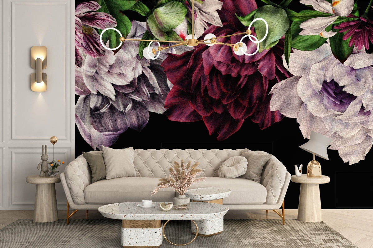 Dark Peonies Wallpaper Mural in full bloom A933