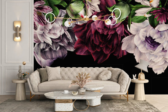 Dark Peonies Wallpaper Mural in full bloom A933