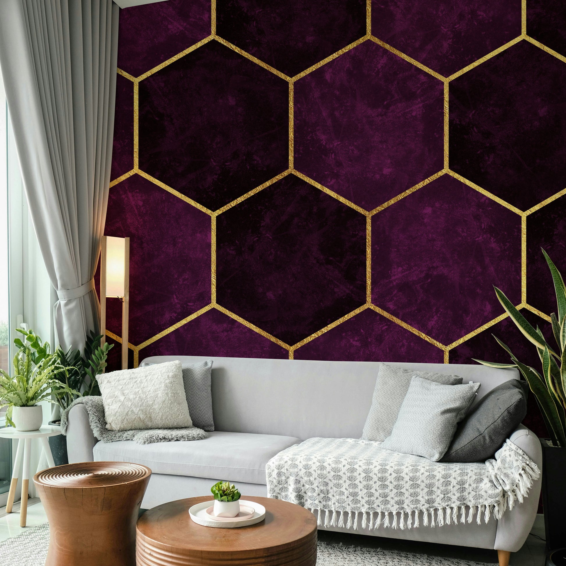 Pink and dark plum luxury hexagon wall decoration.