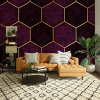 Dark plum and pink luxury geometric wall mural.