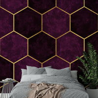 Stylish dark plum and pink hexagon wallpaper mural.