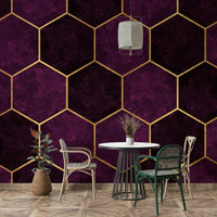 Rich dark plum luxury hexagon pink mural design.