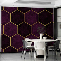 Elegant dark plum pink hexagonal design mural.

