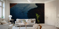 A serene nature scene wall mural in deep, tranquil tones.


