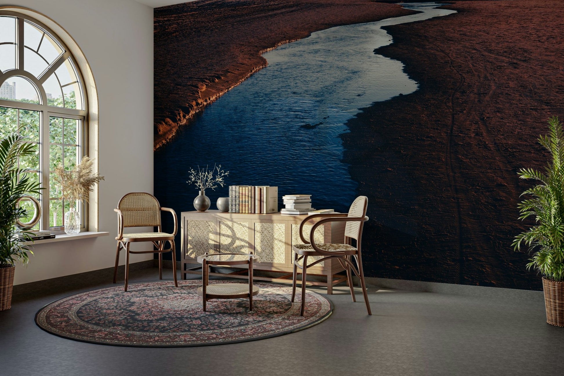 A beautiful dark river wallpaper mural for a modern home.

