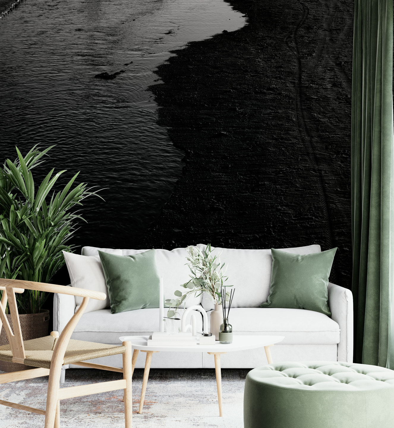 A beautiful dark river wallpaper mural for dramatic decor.

