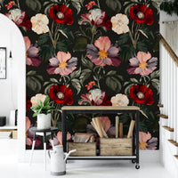A classic dark floral wallpaper for walls with subtle color.

