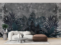 Dark tropical leaves rustic wallpaper design
