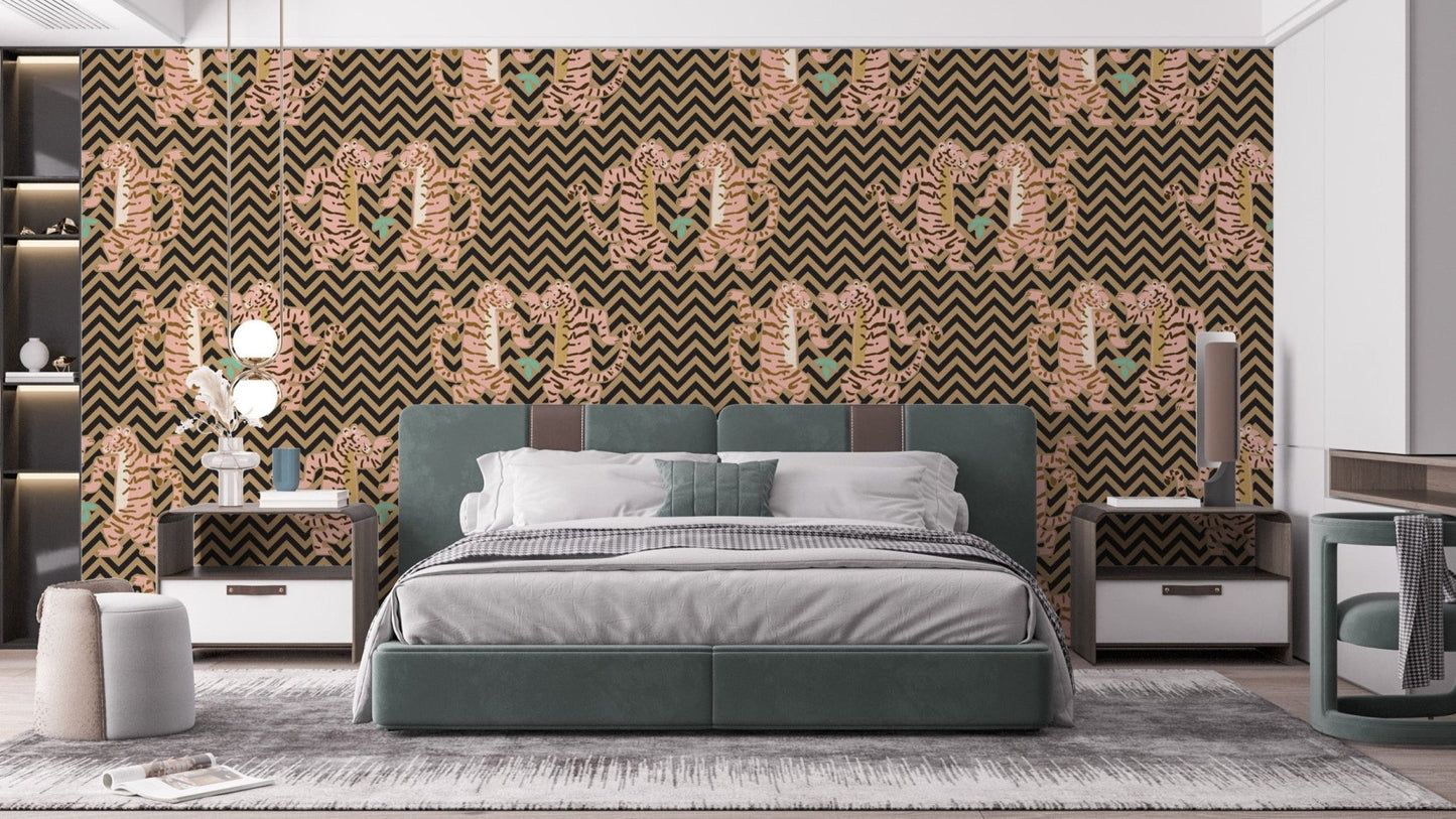 Dark sand tiger zigzag wallpaper for walls
