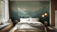 Stunning Dark Sunset Mountains Wall Mural Design