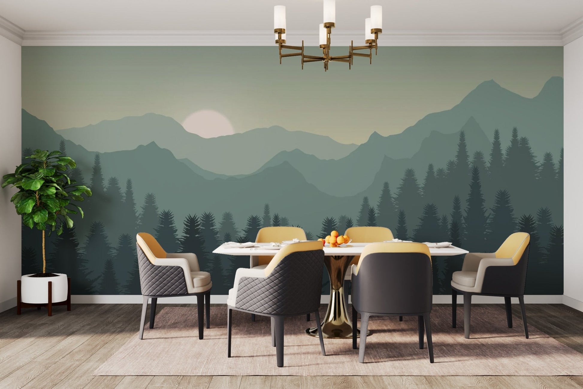 Dark Sunset Mountains Wallpaper Mural - Giffywalls