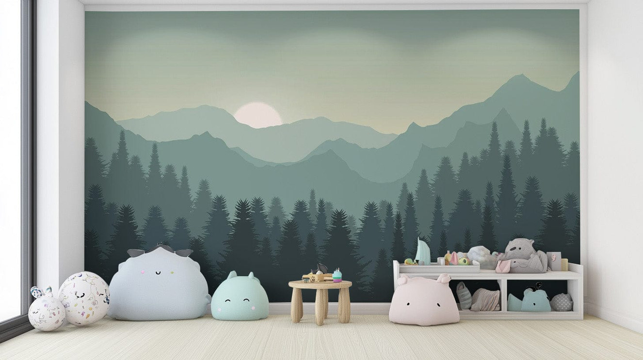 Dark Sunset Mountains Wallpaper Mural