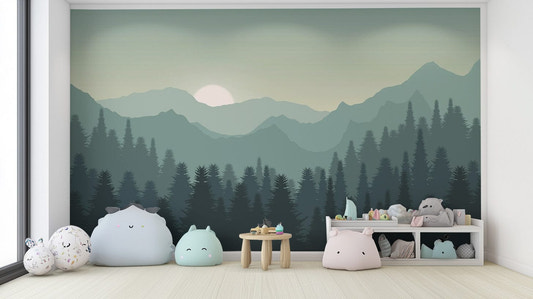 Dark Sunset Mountains Wallpaper Mural