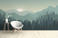 Dark Sunset Mountains Wallpaper Mural - Giffywalls