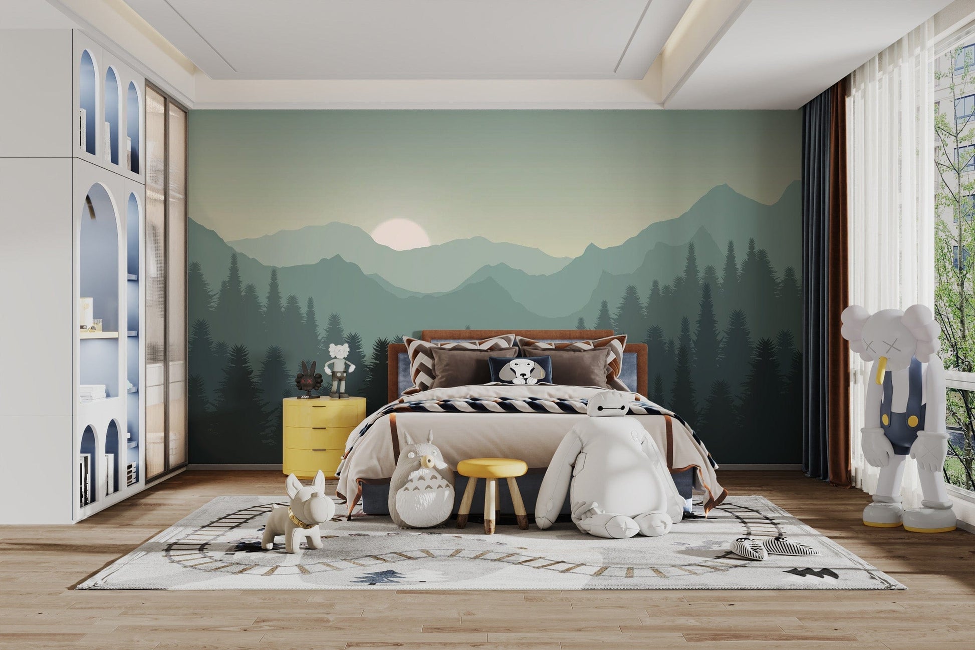 Reusable Dark Sunset Mountains Wallpaper for Spaces