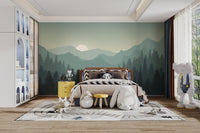 Reusable Dark Sunset Mountains Wallpaper for Spaces