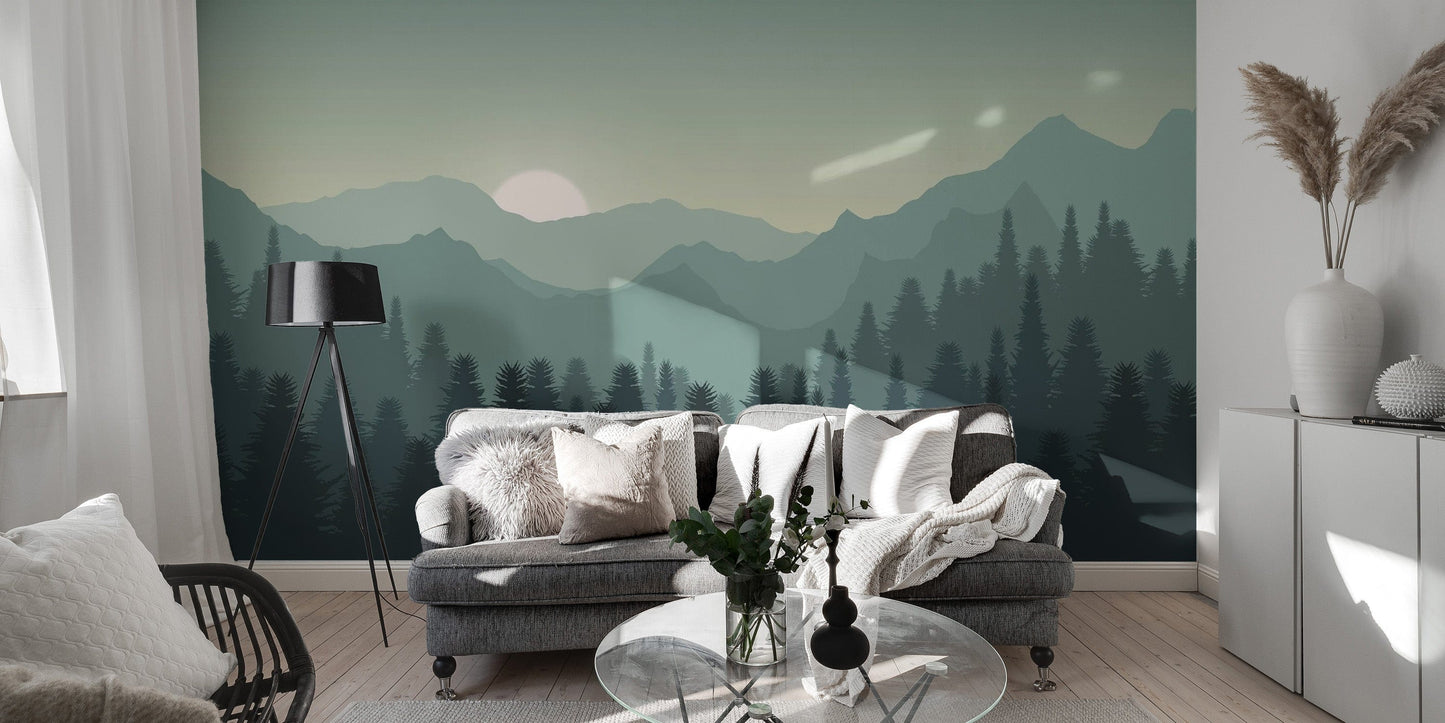 Dark Sunset Mountains Wallpaper Mural for Walls