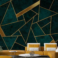Glamorous teal and gold mosaic mural for modern rooms.

