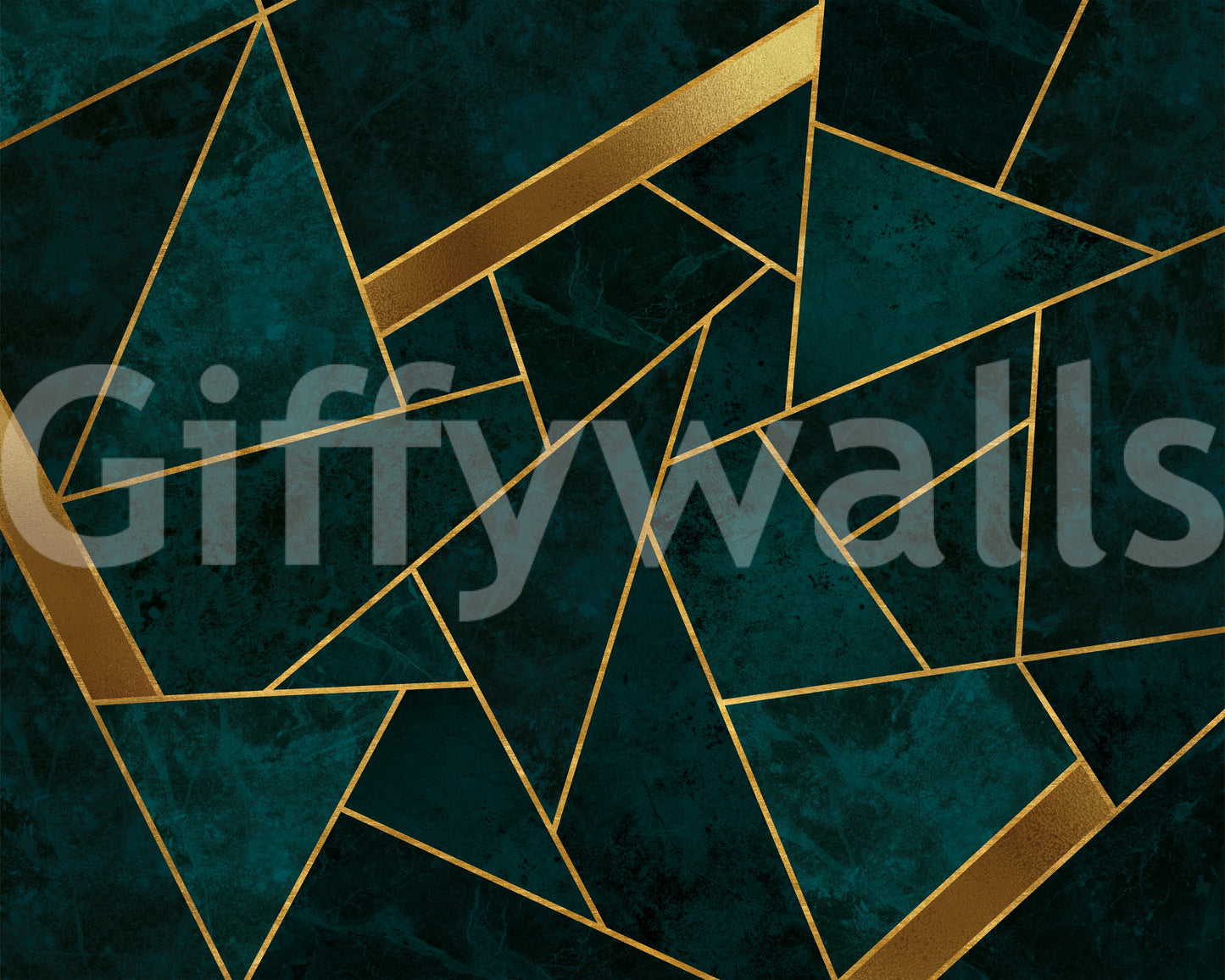 Unique dark teal and gold mosaic mural for home walls.