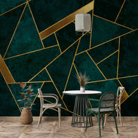 Gorgeous dark teal and gold mosaic mural for living rooms.