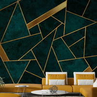Glamorous teal and gold mosaic mural for modern rooms.


