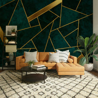 Bold dark teal and gold mosaic design for home decor.


