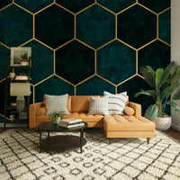 Dark teal hexagons for contemporary wall design.

