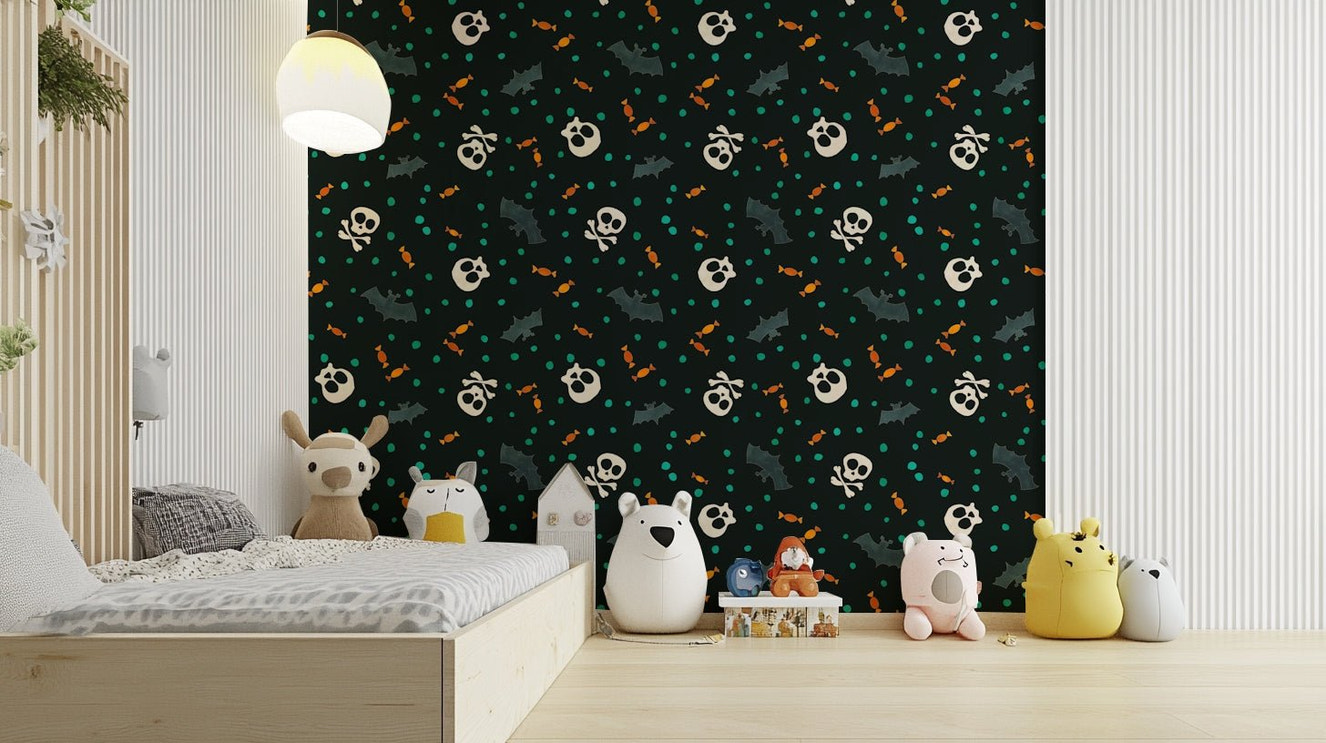 Dark Trick or Treat party room mural


