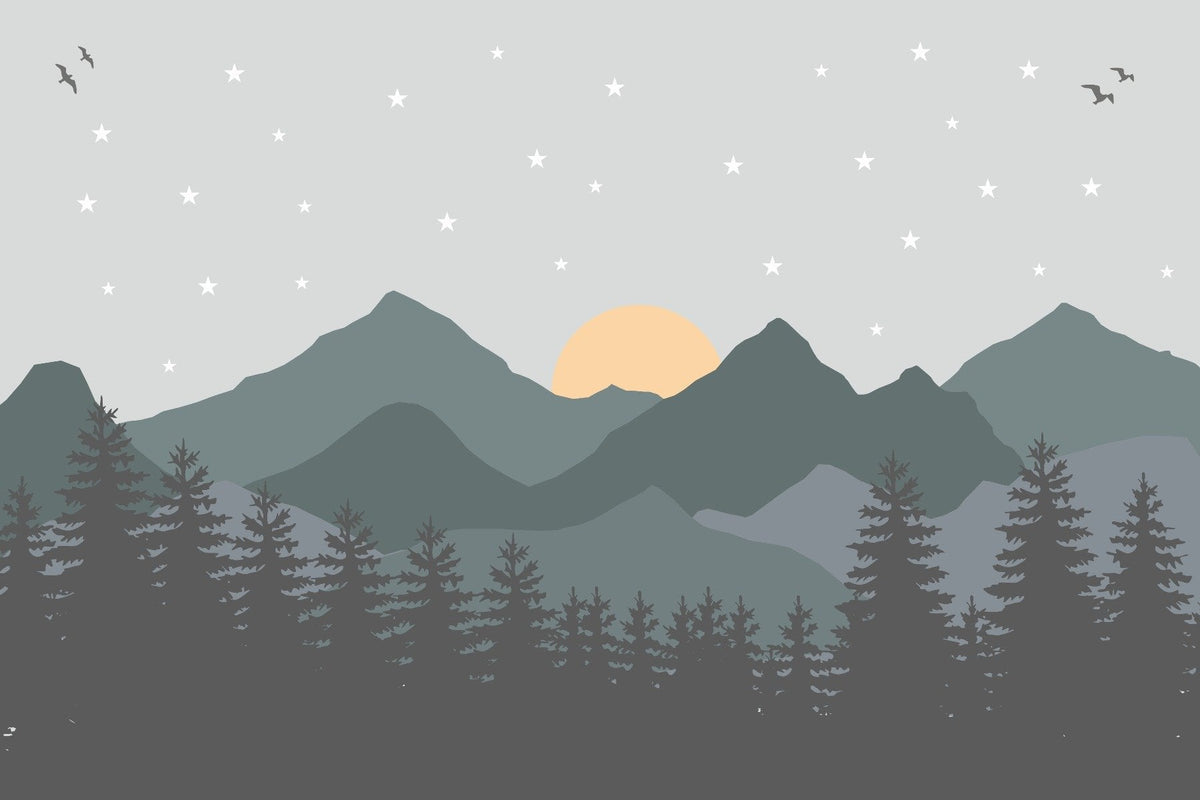 Dark Gray & Green Mountains Wallpaper